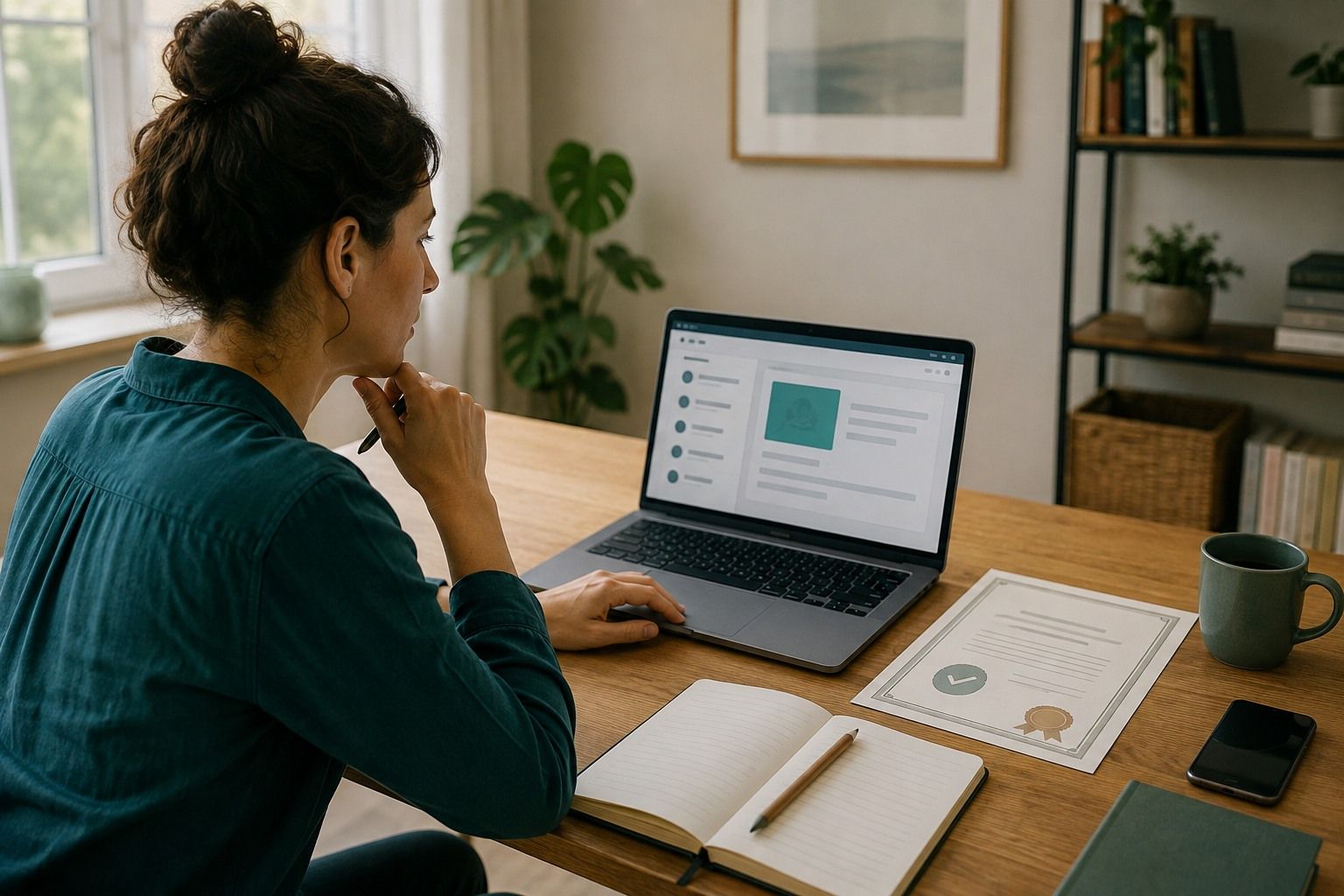 Estudiante revisando un curso online y un certificado verificable