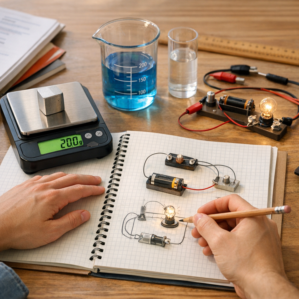 Appliquer la méthode sur les notions qui reviennent le plus en 5e : masse, volume et circuit électrique